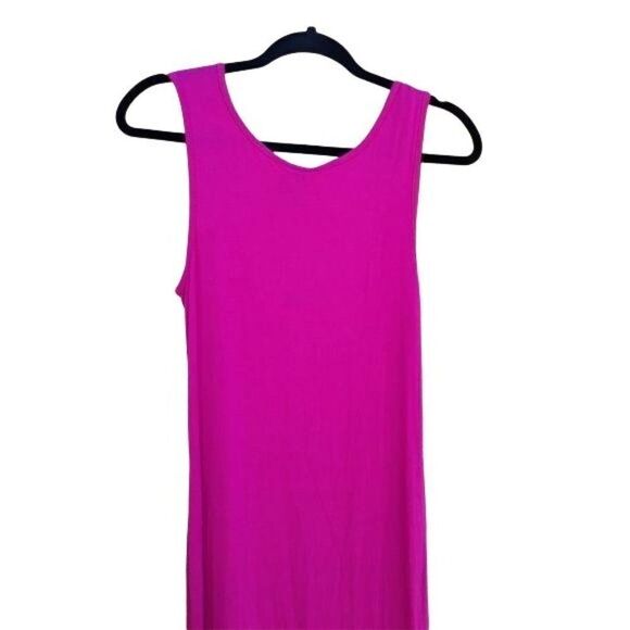Bobeau Ruched Side Slit Sleeveless Scoop Neck Maxi Dress Barbie Pink Sz S - Picture 8 of 12